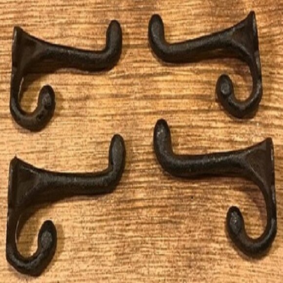 Two (2) Cast Iron Rustic Brown 2 3/4" tall Double Wall Hooks Two (2) 0170-01202 - Picture 6 of 15